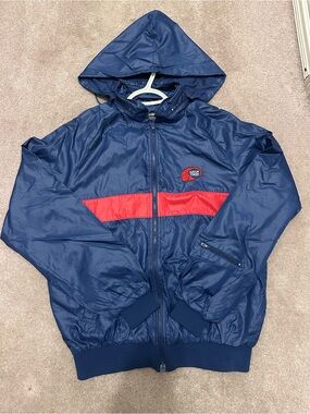 Mens Duckster ProGroup Windbreaker Hooded Size M Black Blue Nylon VTG 80's BH